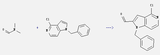 1-Benzyl-4-chloro-5-azaindole and N,N-dimethyl-formamide can be used to produce benzyl-1 formyl-2 chloro-4 pyrrolo[3,2-c]pyridine
